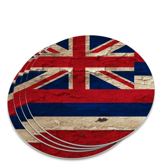 Rustic Distressed Hawaii State Flag Novelty Coaster Set