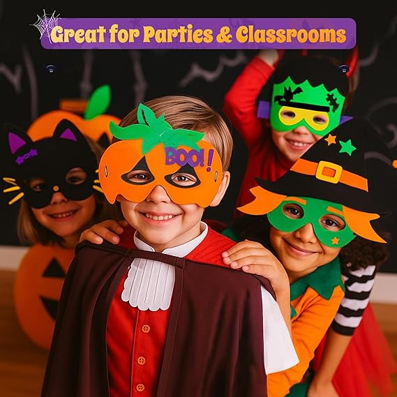 4E's Novelty 24 Pack Halloween DIY Masks Craft for Kids, Self-Adhesive Foam, Ages 3+
