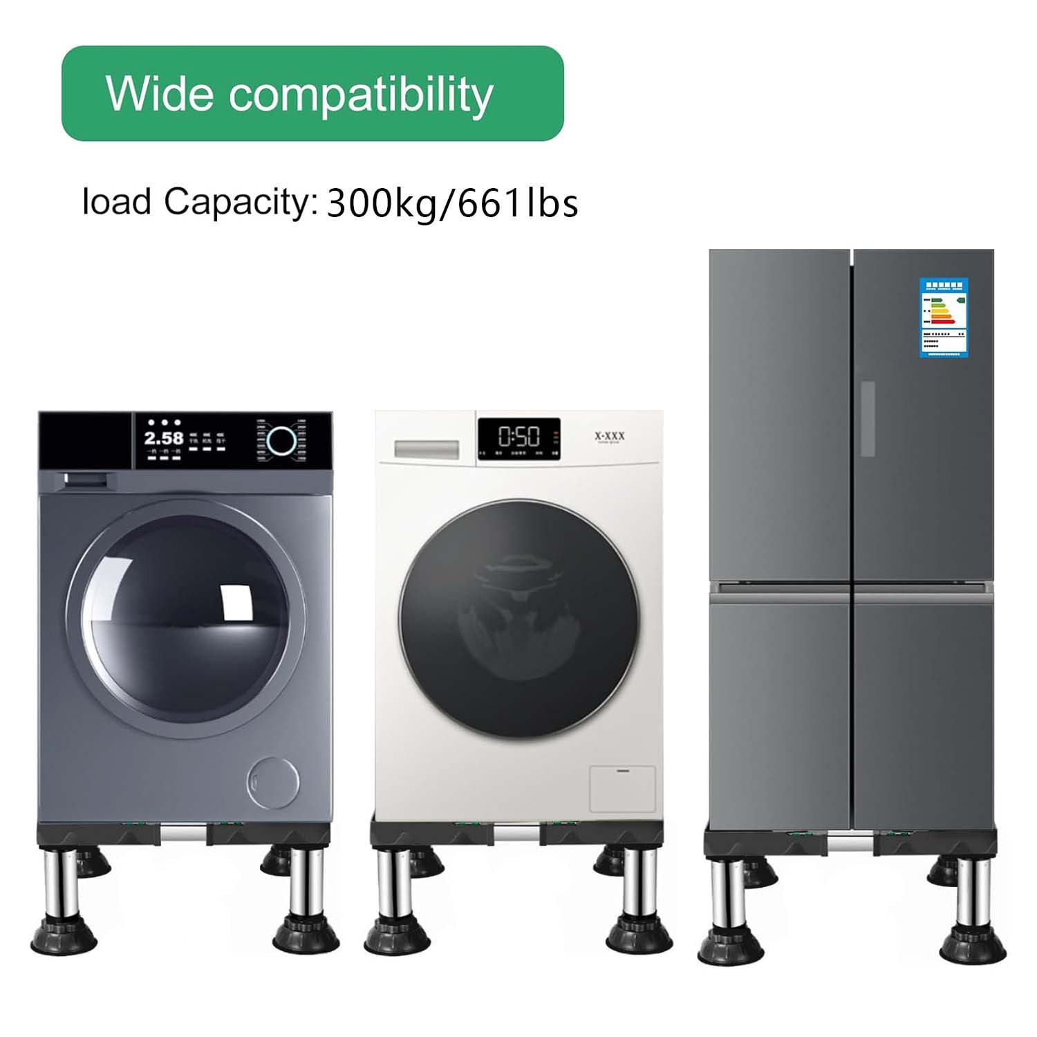 Refrigerator Washer Stand, Height 8.3 in-9.4 in Adjustable Non-Slip Base with 4 Stainless Steel Feet, Universal Base for Household Appliances