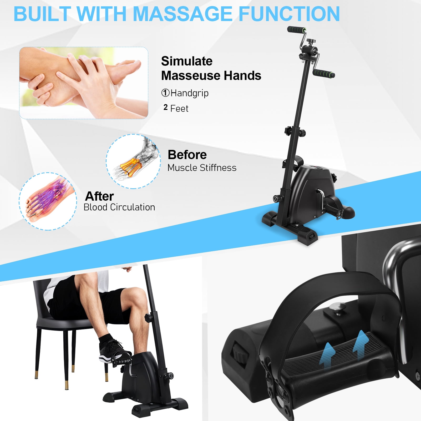 AQCW Elderly Exercise Bike, Hand Arm Leg Knee Peddler, Upper Lower Limb Rehabilitation Machine, Adjustable Fitness Equipment for Seniors, Home Pedal Exercise Bike with Gloves Handle