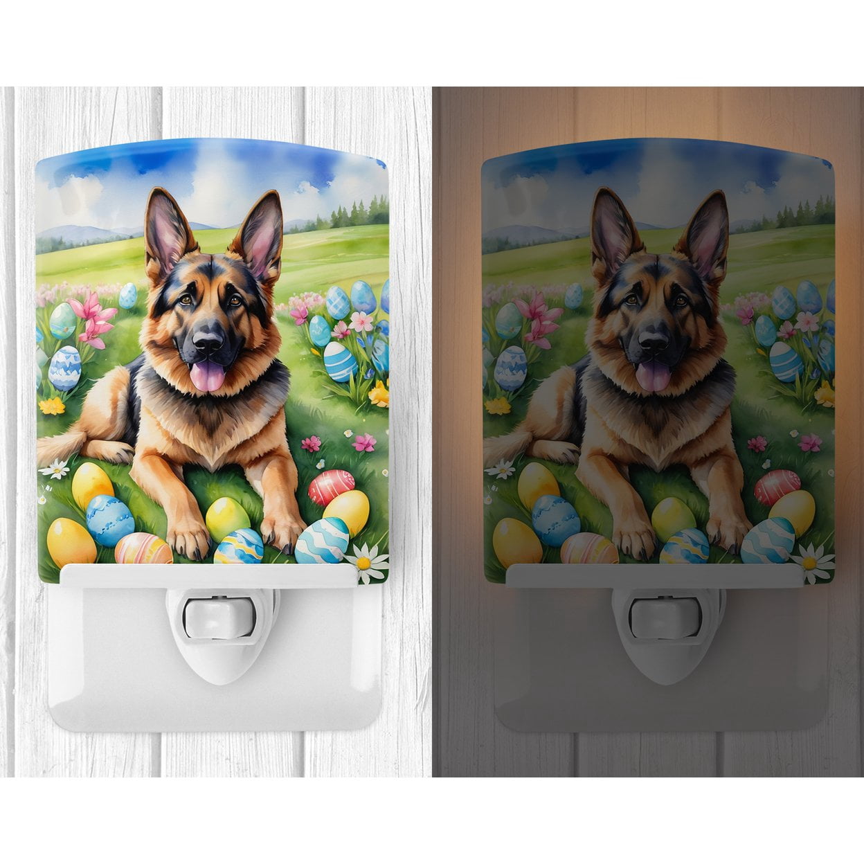 German Shepherd Easter Egg Hunt Ceramic Night Light 4 in x 6 in