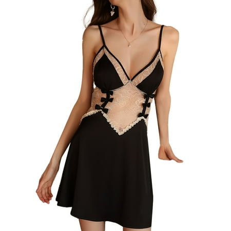 

Women Lingerie Lace Babydoll Strap Chemise Halter V Neck Mesh Nightgown