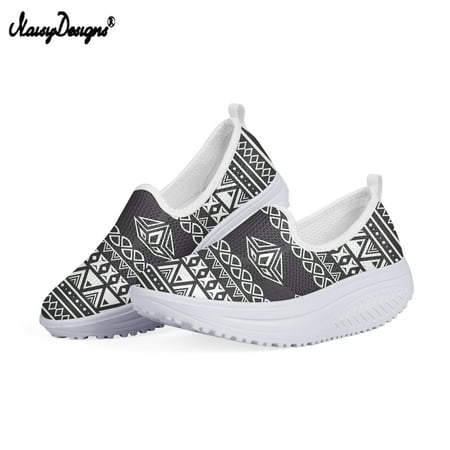 

Air Mesh Slip On Shoes African Bogolan Tribal Pattern Comfortable Platform Sneaker Wedge Swing Shoes Size 36-41