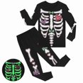 thumbnail image 4 of Pijama de esqueleto que brilla en la oscuridad, disfraz de Halloween para niños, a rayas, a cuadros, con luz nocturna, varios tamaños, 4 of 5