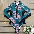 thumbnail image 3 of Attraco Womens One Piece Zipper Rushguard Long Sleeve Zipped Printed Surfing Swimsuit Swimwear, 3 of 6