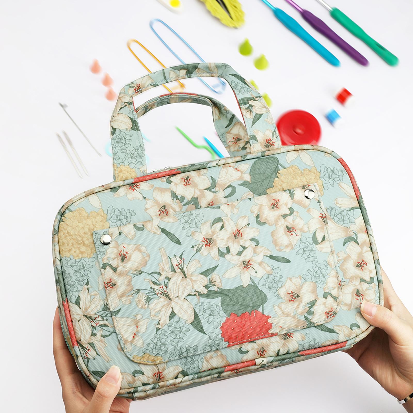 HOMYL Portable Crochet Hook Case Knitting Needles Organizer Zipper Bag Storage Tote with Web Pockets & Slots Oxford Fabric Case