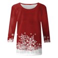 thumbnail image 4 of Liquidation!Bunenne T-Shirts Graphiques à Manches 3/4 pour Femmes Imprimé Flocons de Neige de Noël, 4 of 5