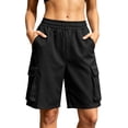 thumbnail image 2 of Cagogo Women Plus Size Cargo Bermuda Shorts Elastic Waist Pants with Pockets Casual Loose Fit Active Summer Workout Beach Lounge Travel Shorts, Black 3XL, 2 of 9