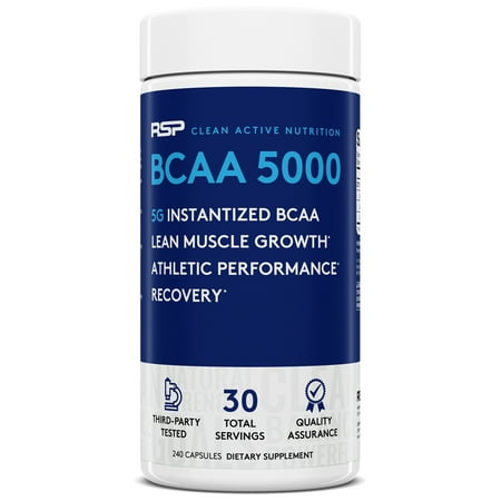 RSP Nutrition BCAA 5000, BCAA Capsules, Post Workout, Muscle Recovery, Endurance & Energy, 240