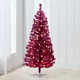 thumbnail image 3 of Best Choice Products 4ft Prelit Colored Christmas Tree, Artificial Tree Holiday Decor w/ LED Lights - Magenta Tinsel, 3 of 10