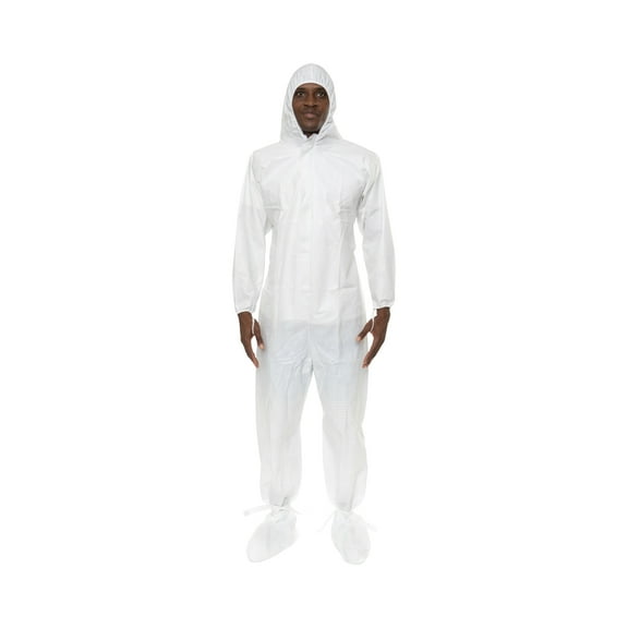 GammaGuard® CE,Sterile Coverall, with Attached Hood & Boot,Tunnelized Elastic Wrists, Ankles, Back.Thumb Loops. Ankle Ties.Storm Flap over Zipper.Serged Seams,Sterilized to 10⁻⁶,Individually Packaged