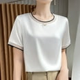 thumbnail image 2 of 2024 Summer New Silk Satin Short Sleeve T Shirt Women's Mesh Solid Color Vest Temperament V Neck Top, 2 of 2
