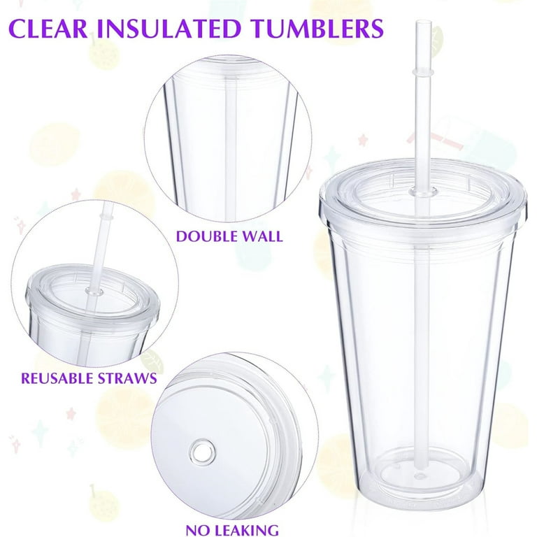 24 Oz Plastic Tumbler Cups,Large Plastic Drinking Glass with Straw and  Lid,Double Walled Insulated Clear Cup,Reusable Cute Tumblers for for  Smoothies ...
