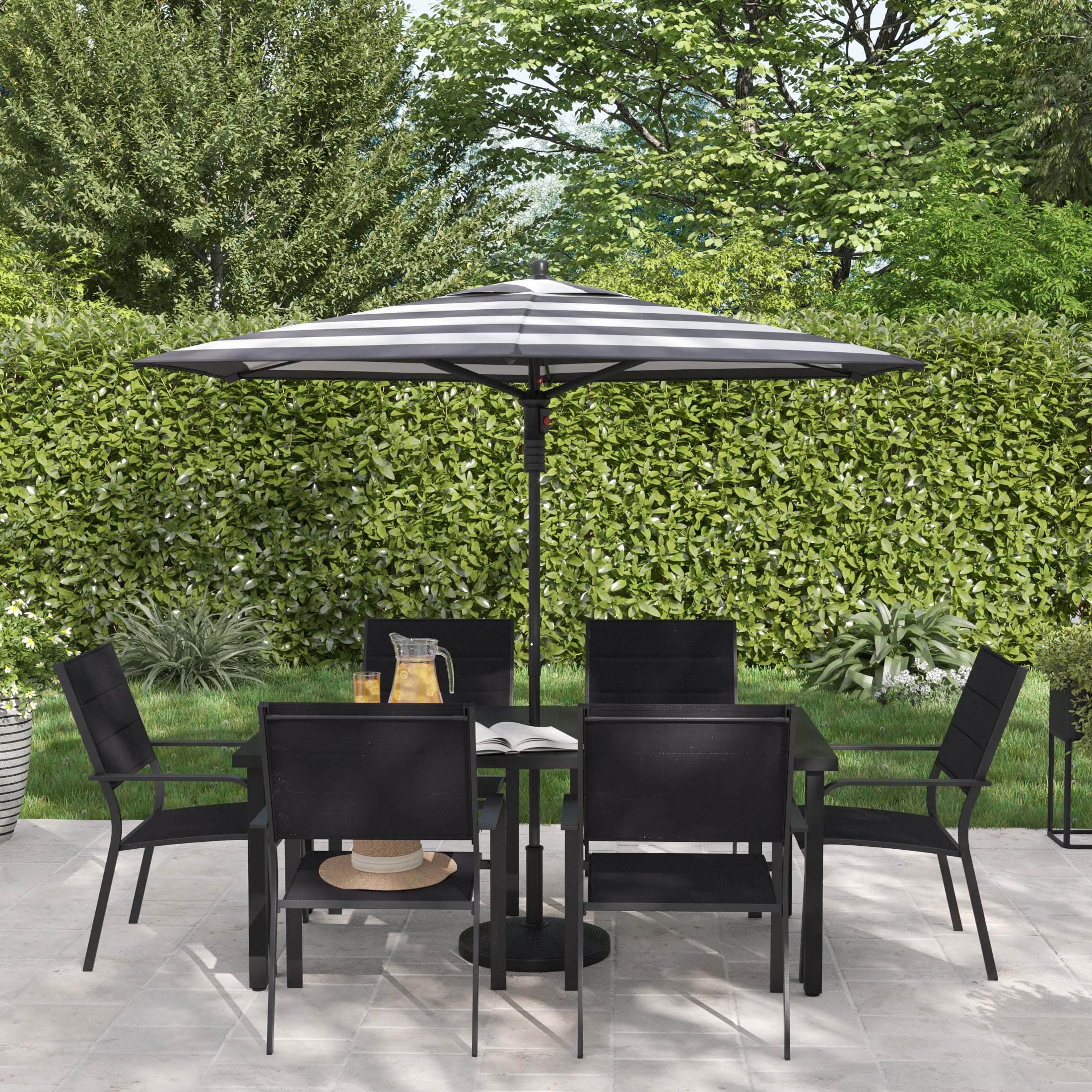 Ensemble table et chaises 7 pièces pour patio Cobble Hill Mainstays - Noir Anti-intempéries, UV et décoloration