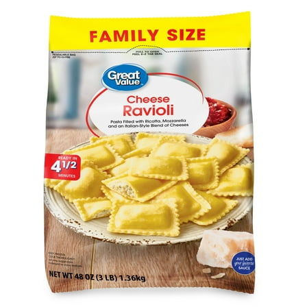 Great Value Family Size Cheese Ravioli Pasta, 48 oz Bag, 1 Count