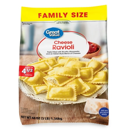 Great Value Family Size Cheese Ravioli, Pasta, 48 oz Bag (Frozen)