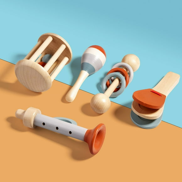 EGNMCR Children's Wooden Orff Instrument Set Cage Bell Sand Hammer Small Horn Soundboard Soothing Bed Bell Early Education Puzzle Toy bongo drum Birthday Gifts for Kids