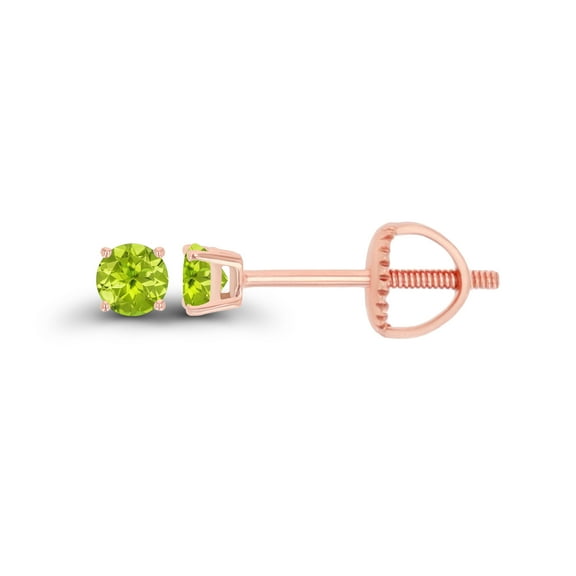 Decadence 14K Rose Gold Plated Sterling Silver 3mm Round Natural Green Peridot August Birthstone Screwback Stud Earrings