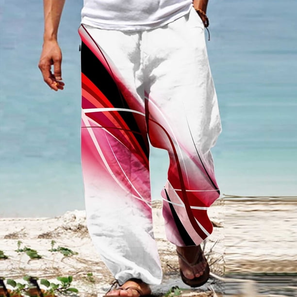 Pantalones largos de verano para hombre, informales, a la moda, con estampado, cintura elástica, rectos