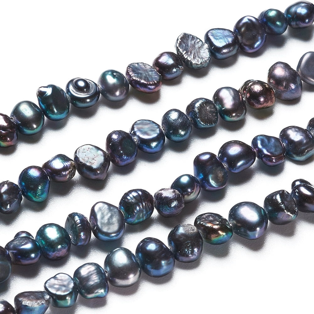 Natural Baroque Pearl Keshi Pearl Cultured Freshwater Pearl Beads Strands Two Sides Polished Dyed Slate Gray 4.5~6x2.8~3.5x4.2~5mm