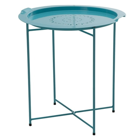 Sunjoy 110206035-B Side Table with Removable Tray Blue