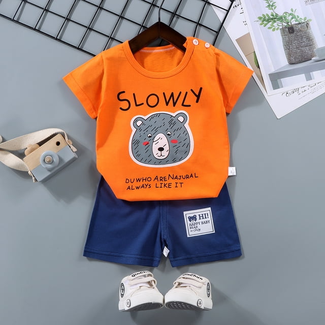 Traje de manga corta para niños Camiseta de algodón para niños Ropa de verano para bebés Pantalones cortos para niñas Ropa de bebé Ropa de verano