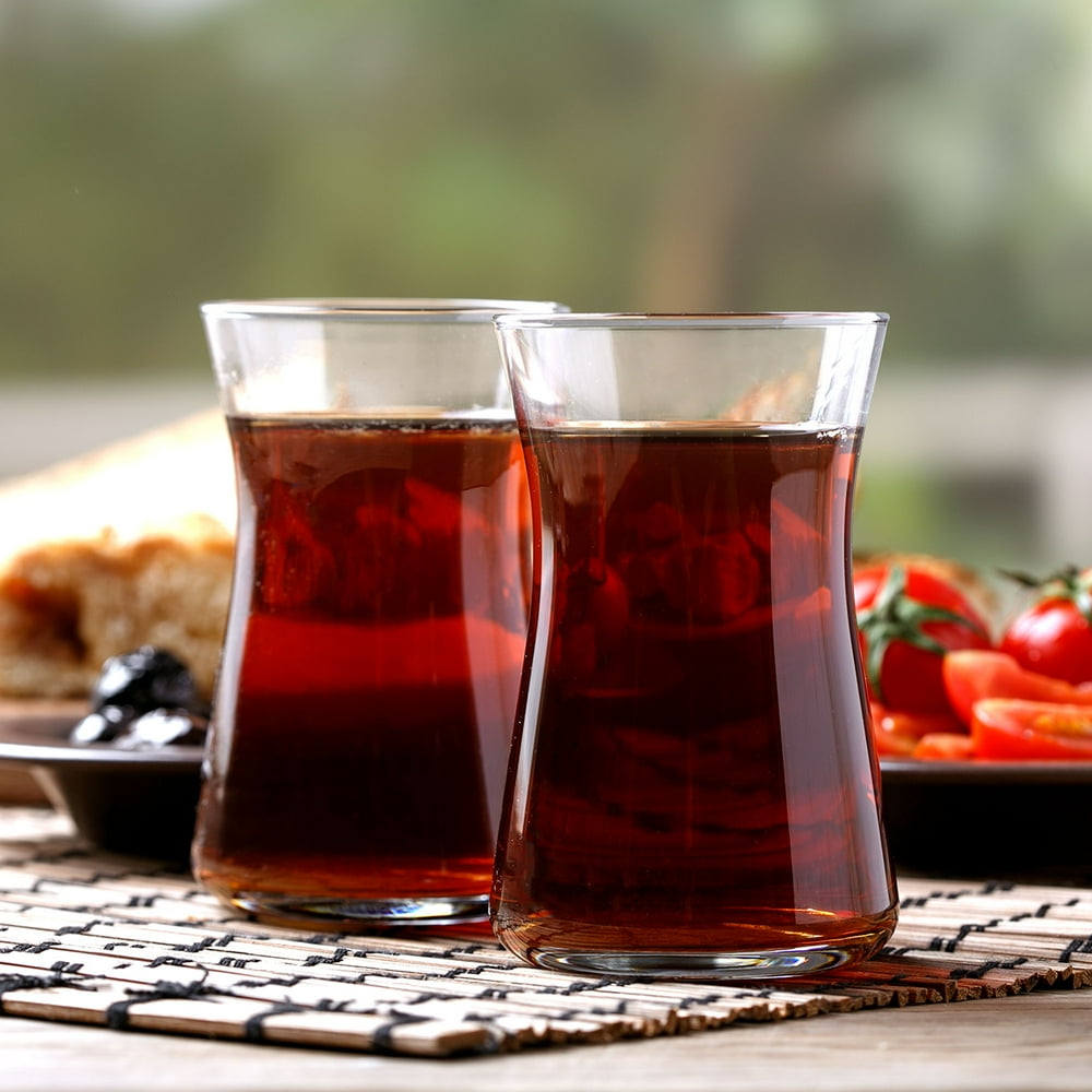 Crystalia Turkish Tea Glass Cups Traditional Tea Set of 6 with Modern Design, Tea Mugs and