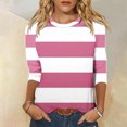 thumbnail image 2 of Bowake Sweatshirts à Manches 3/4 Col Rond pour Femmes, Pull à Rayures Color Block, Tuniques Décontractées d'Automne, 2 of 5