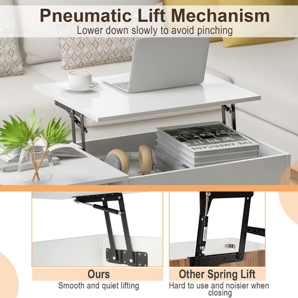 Finihen Coffee Table, Lift Top Coffee Table, Modern Coffee Table with Lift Tabletop and Storage Compartments, for Living Room, Reception Room, Office, White Finihen Coffee Table, Lift Top Coffee Table, Modern Coffee Table with Lift Tabletop and Storage Compartments, for Living Room, Reception Room, Office, White