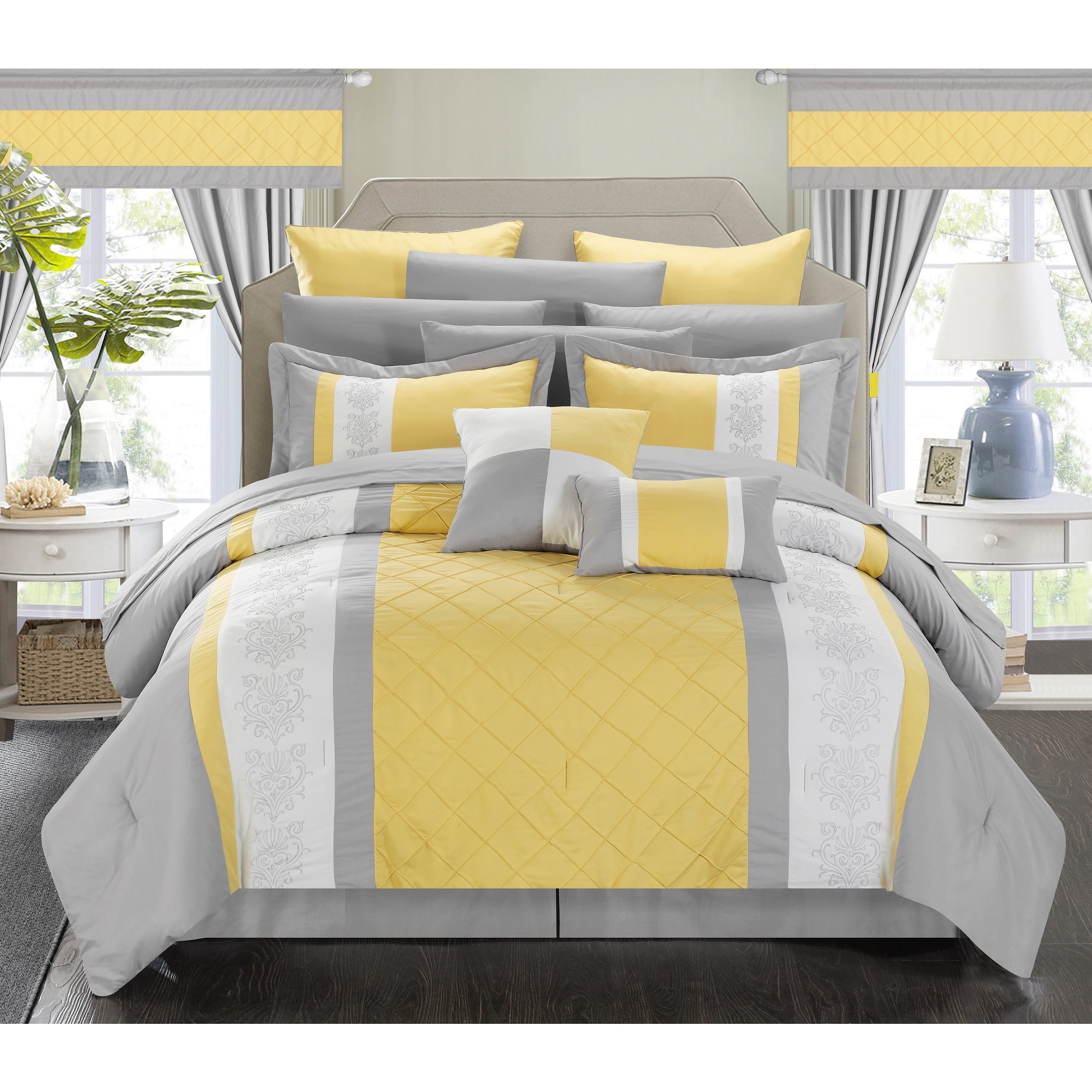 Chic Home Dylania Yellow 24 Piece Bed In A Bag With Sheet Set Queen