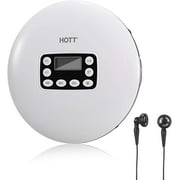 HOTT CD711T Bluetooth CD Player for Home Travel and Car Portable Rechargeable CD Player with Stereo Headphones and Anti Shock Protection-White