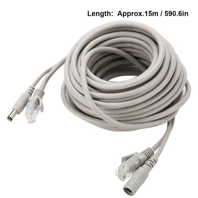 Cable Ethernet CCTV RJ45+CC de 5 m, 10 m, 15 m y 20 m para cámaras IP y sistemas NVR de 10 Mbps y 100 Mbps (15 m)