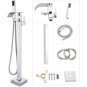 Chrome Floor Mounted Bathtub Faucet Free Standing Tub Filler W/Hand Sprayer