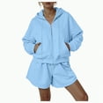 thumbnail image 3 of Towmus 2 Piece Sweatsuit Outfits for Women Half Zip Long Sleeve Pullover Sweatshirt Drawstring Shorts Lounge Set with Pockets Ladies Clothes, 3 of 6