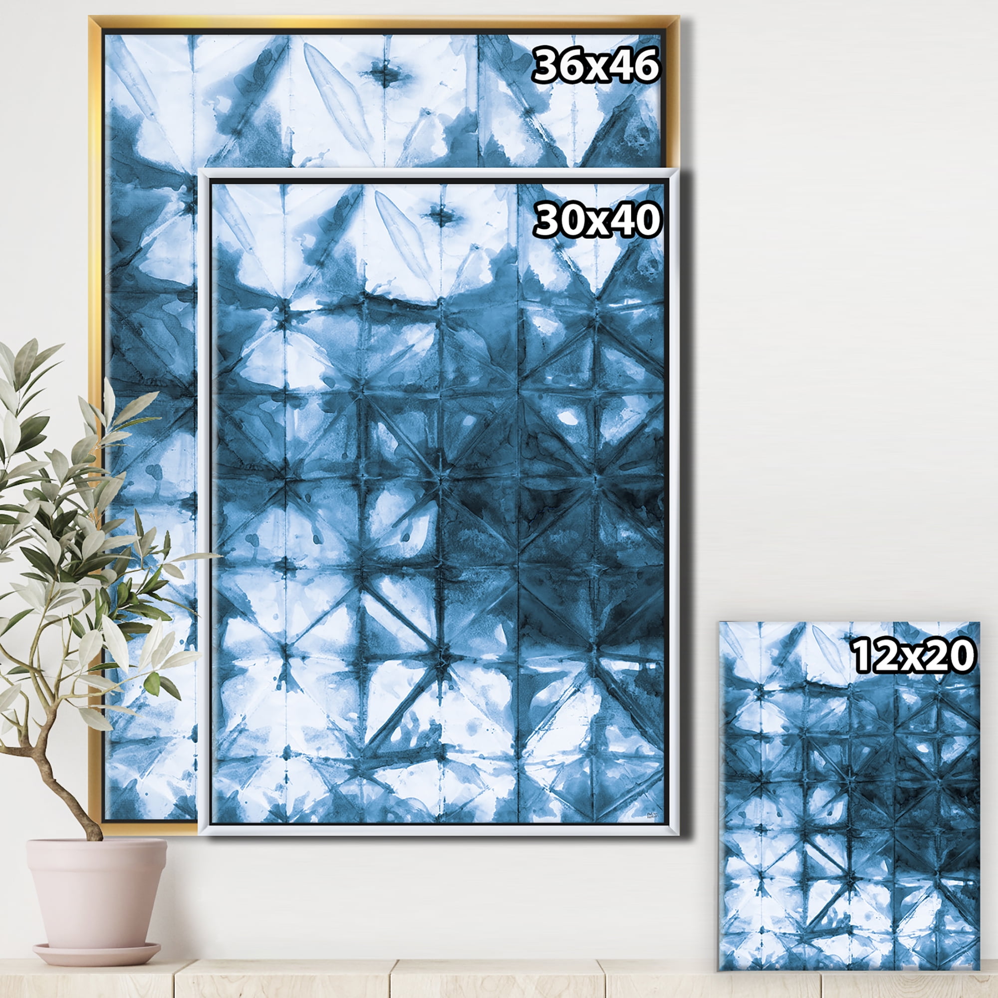 Designart ' Indigo watercolor geometrical III ' Contemporary Framed Canvas