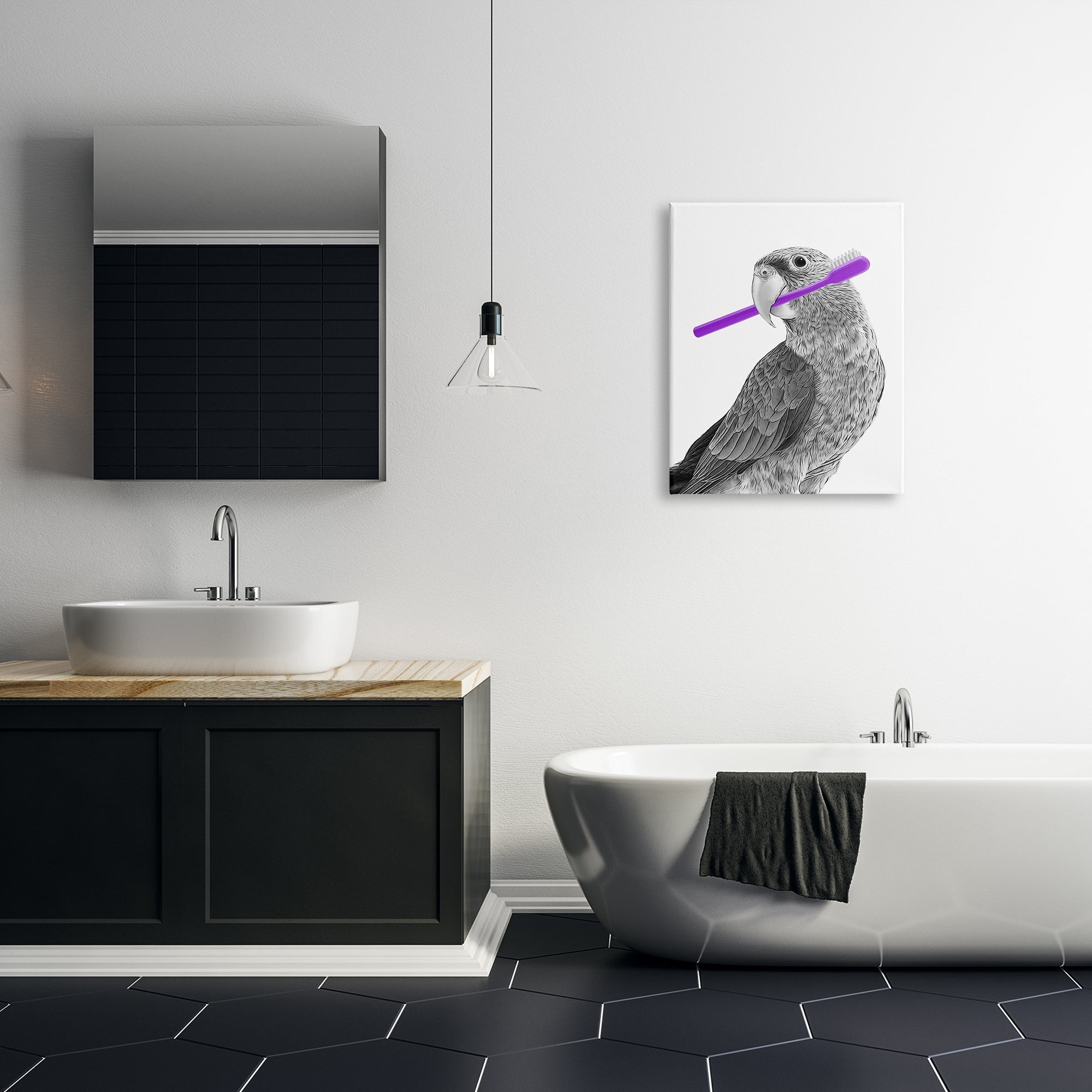 Stupell Industries Parrot With Toothbrush Funny Bird Animals & Insects Painting Gallery Wrapped Canvas Print Wall Art