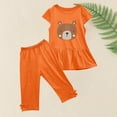 thumbnail image 3 of Zwiiyzr 1-10 Years Little & Big Girl Summer Outfits Cute Bear Ruffle Short Sleeved Flutter Sleeve Elastic Waist Cropped Pants 2Pcs Clothing Set Orange, 3 of 4
