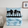thumbnail image 5 of Manfei Geometric Stripes Print Twin Comforter Sets,Kawaii Bowknot Bedding Set,Black Reversible,2 Pieces,1 Comforter and 1 Pillowcase, 5 of 7