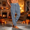 thumbnail image 4 of Mens Sleep Pants with Pockets Plaid Pajama Pants Cute Drawstring Elastic Waist Pant Cuffed Hem Straight Leg Home Sleepwear, 4 of 7