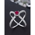 thumbnail image 3 of Gem Stone King 1.82 Cttw Round 5MM Red Created Ruby Criss Cross X Ring in 925 Sterling Silver for Women | Available in Size 5, 6, 7, 8, 9, 3 of 5
