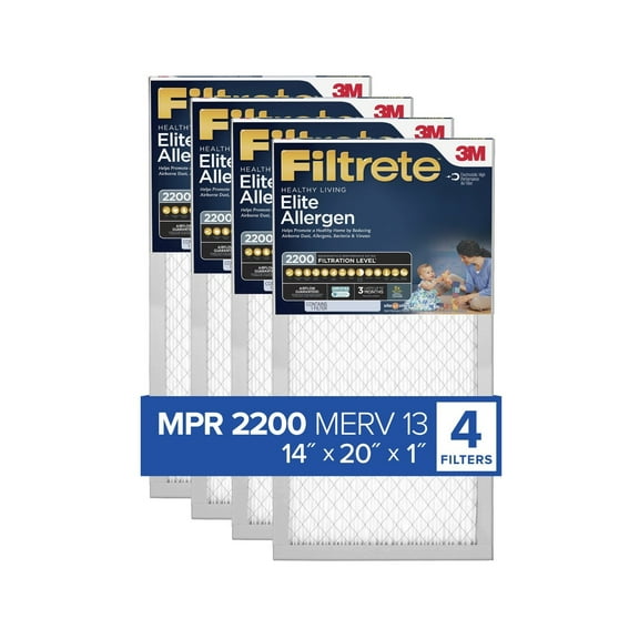 Filtrete 14x20x1 HVAC Furnace Air Filter, MPR 2200 MERV 13, Elite Allergen Reduction, 4 Pack
