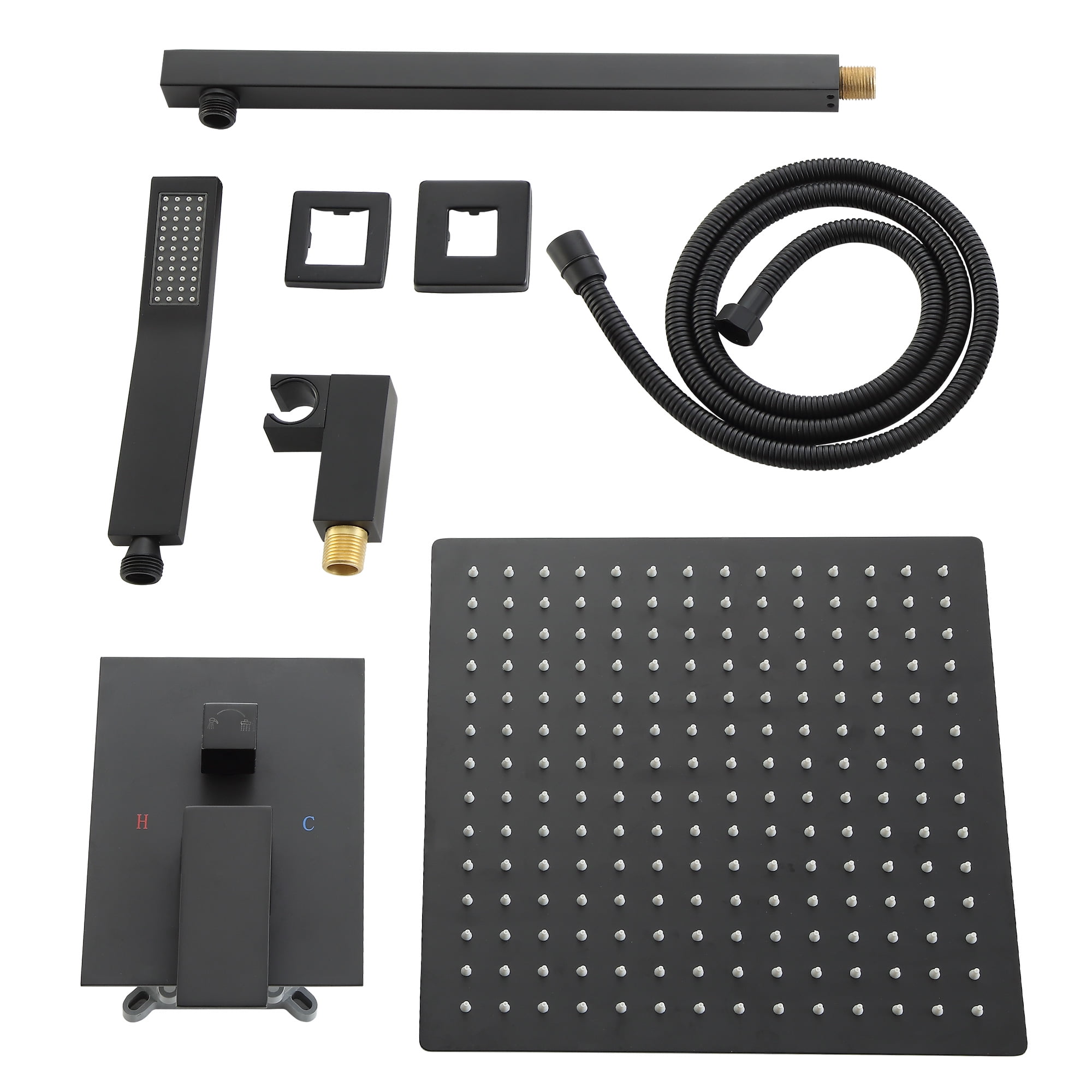 Logmey  10 inch Matte Black Double Head Rain Shower Rainfall Shower Head Wall Mounted Shower Heads with Handheld Spray Combo Shower Fixtures