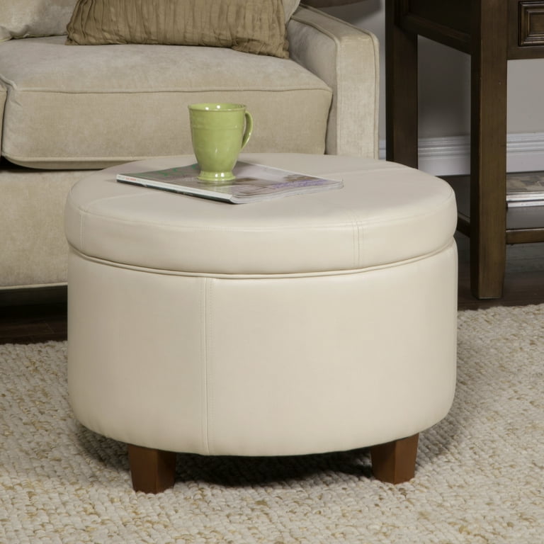 Homepop round leatherette storage cheap ottoman with lid