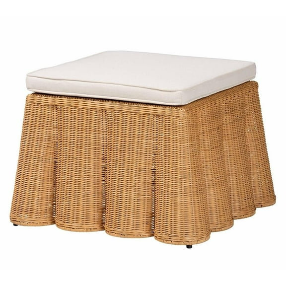 Pemberley Row Rattan Honey Ottoman Square Scalloped 27" Fully Assembled