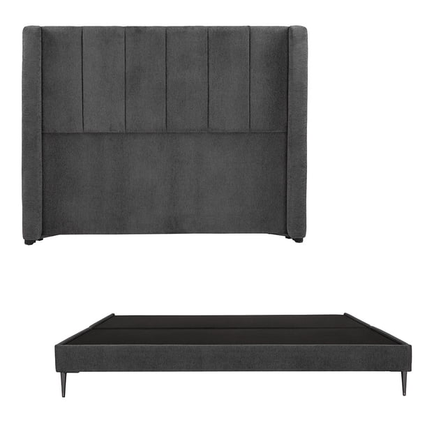 Base Cama Slim King Size + Cabecera Foss Dicasa Gris Carbón