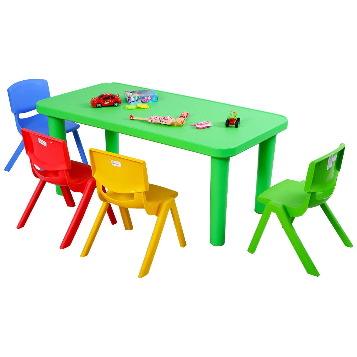 table and plastic chairs