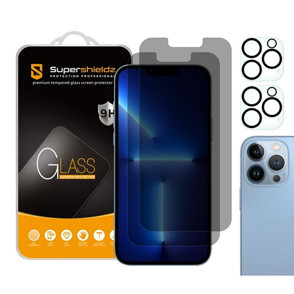 (2 Pack) Supershieldz (Privacy) Anti-Spy Designed for Apple iPhone 13 Pro (6.1 inch)   Camera Lens Tempered Glass Screen Protector, Anti Scratch, Bubble Free