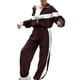 thumbnail image 2 of Conjunto Deportivo de Dos Piezas para Mujer: Sudadera con Cremallera, Pantalones de Chándal Anchos A Rayas en Contraste, Chándal de Viaje. Marrón L, 2 of 10