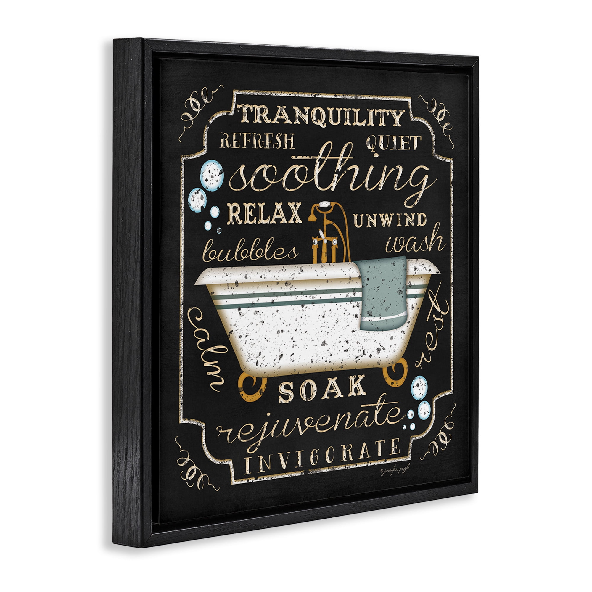 Stupell Industries Country Bathtub with Various Phrases Typography Painting Black Floater Framed Canvas Art Print Wall Art, 18 x 18
