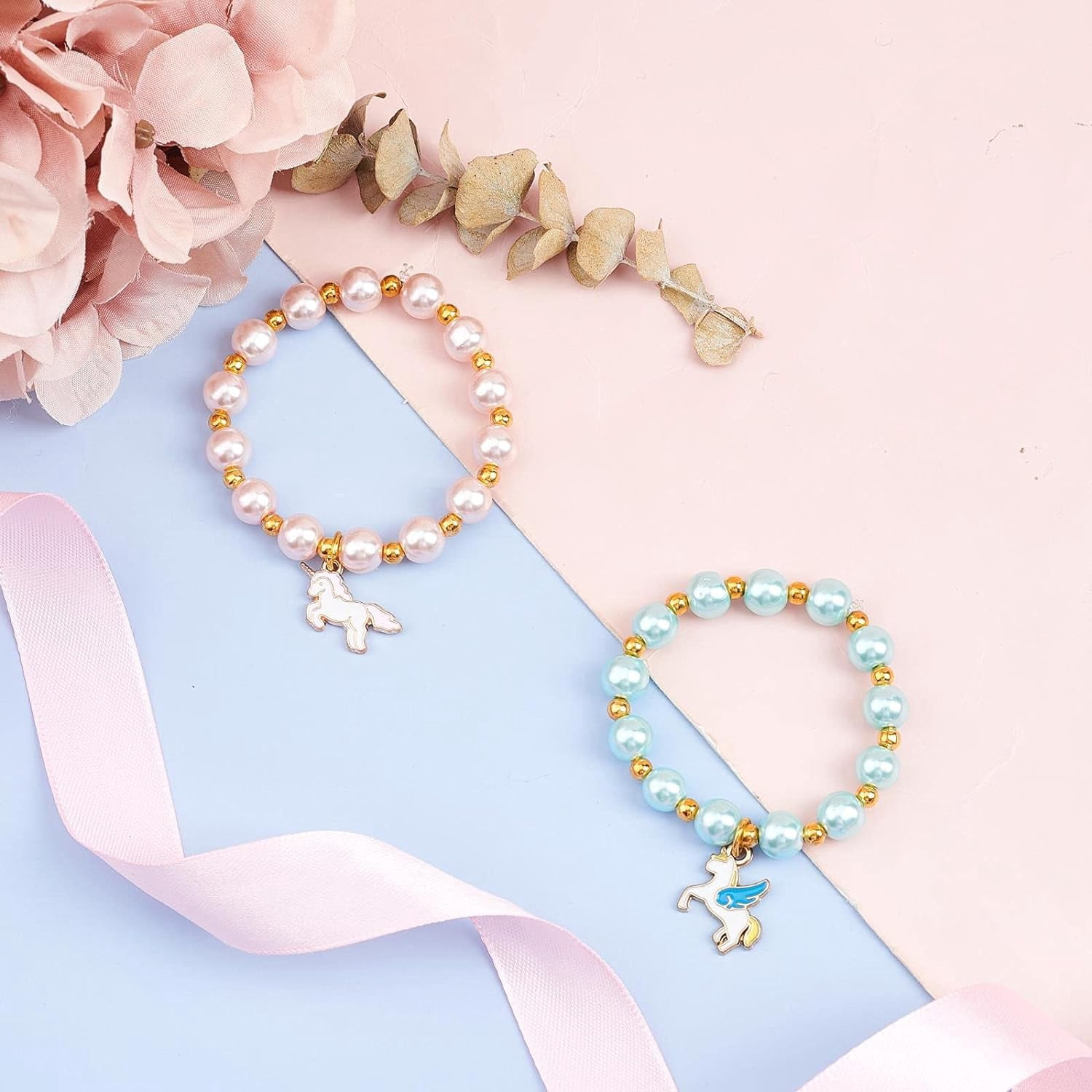 DIY Unicorn Bracelet Making Kits 360pcs 12 Colors Glass Pearl Beads & Unicorn Cake Cloud Charms Pendants & 400pcs Spacer Beads & 100pcs Jump Rings & Thread for Handmade Beginner
